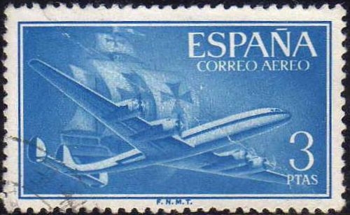 ESPAÑA 1955 1175 Sello Avion Super Constellation y Nao Santa Maria 3p Usado Espana Spain Espagne Spagna Spanje Spanien 